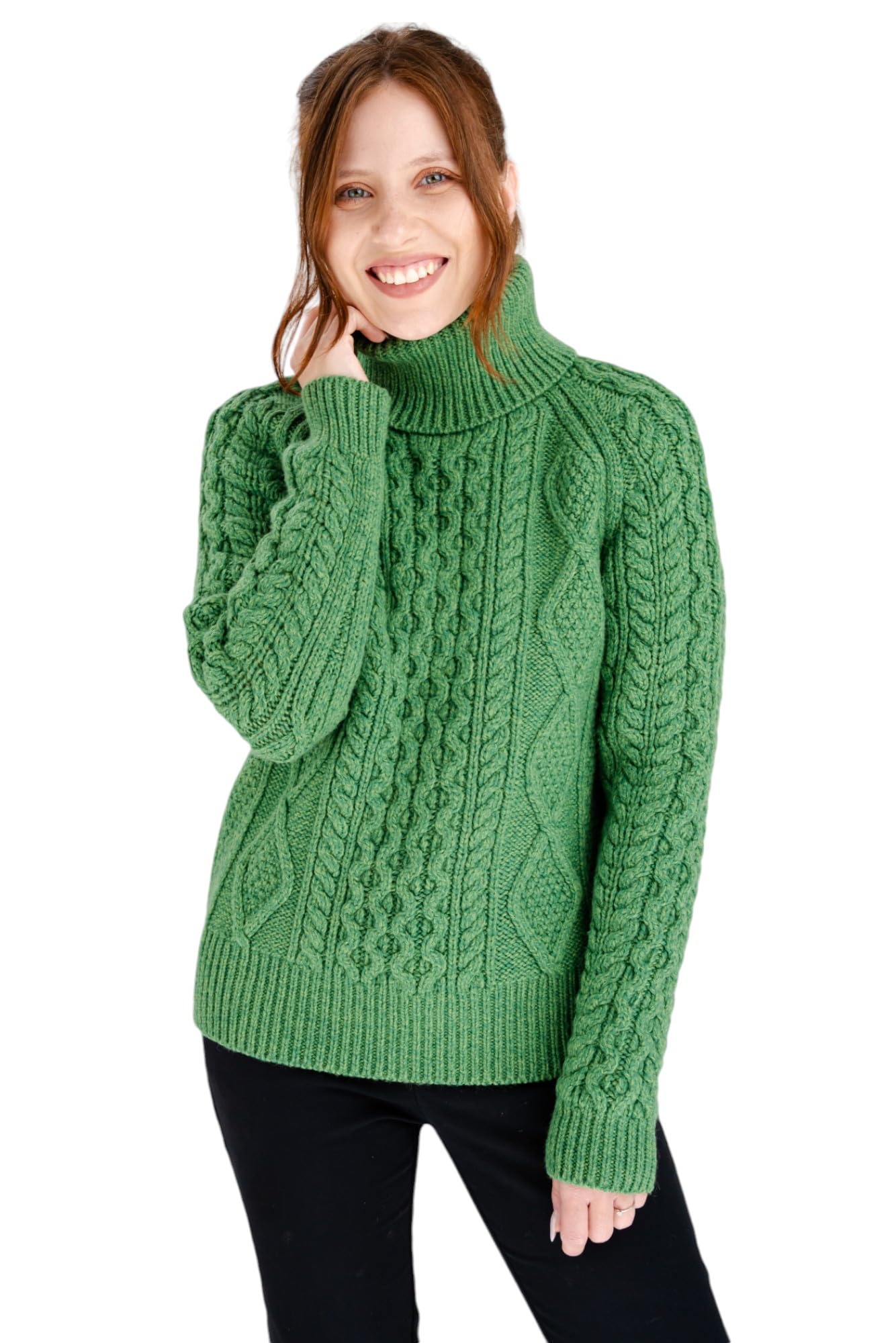 SAOL Women's Wool Sweater Irish Cable Knit Jumper Made in Ireland